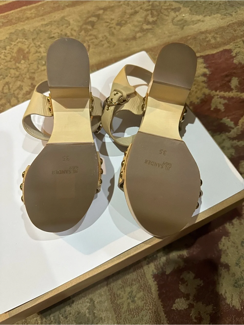 Jil Sander Beige Leather Two-Strap Sandals